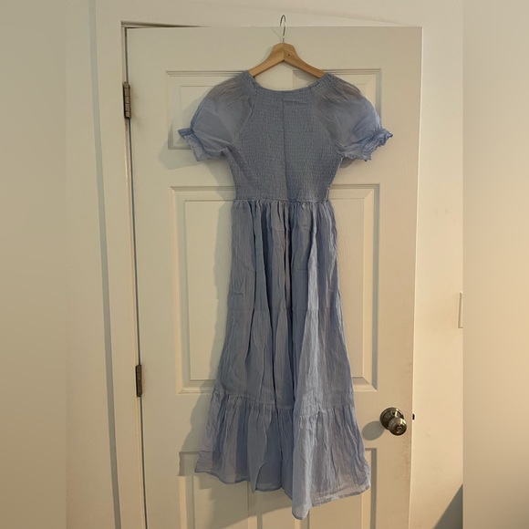 Light Blue Smocked Ruffle Hem Maternity Midi Dress - Picture 4 of 5